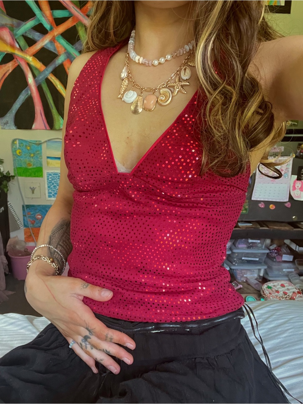 Red Sequin Halter Top